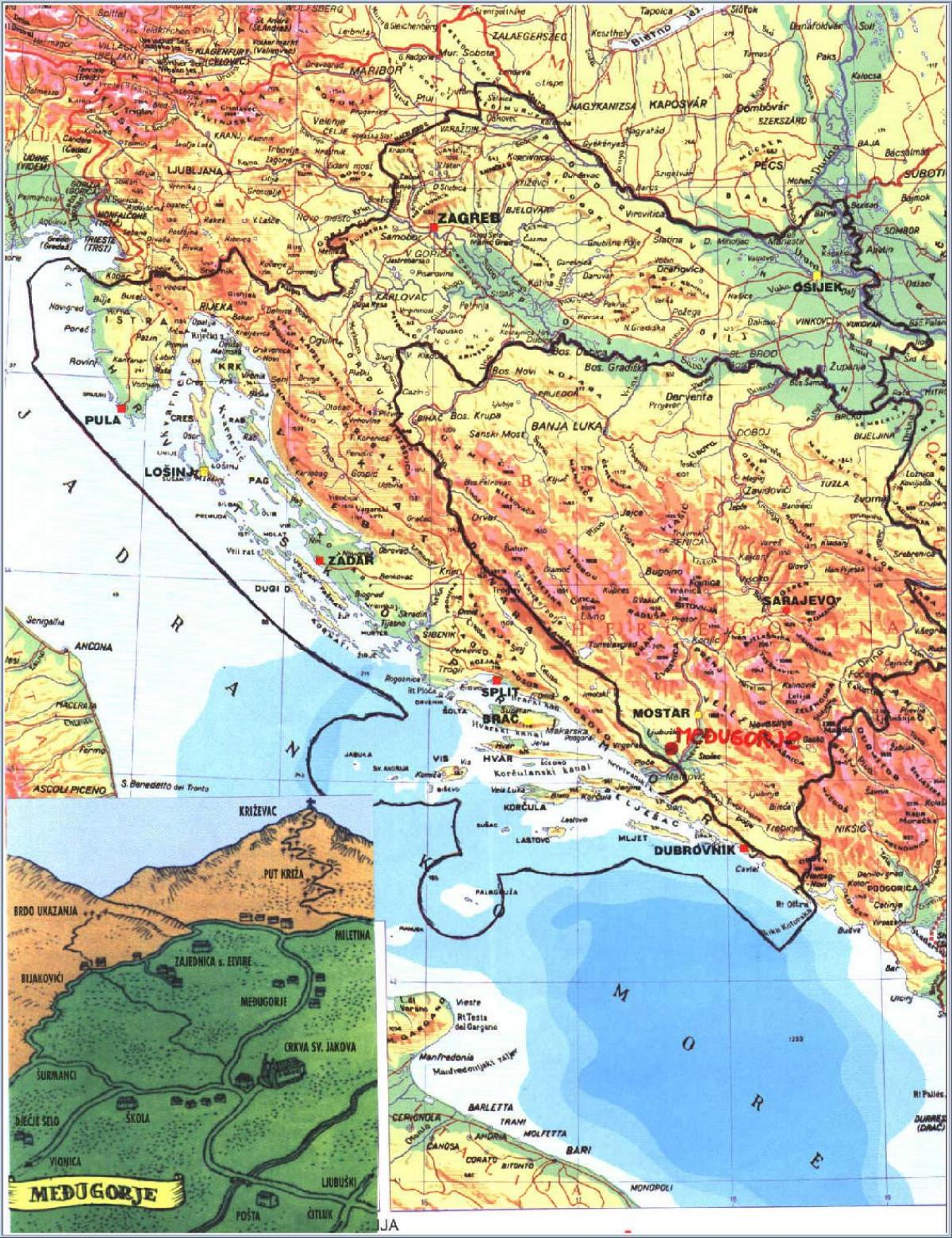 kartta medjugorje, Bosnia ja Hertsegovinassa