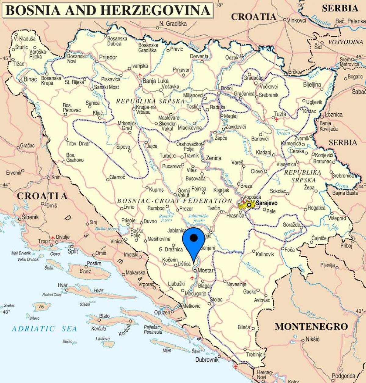 kartta mostar Bosnia ja Hertsegovina