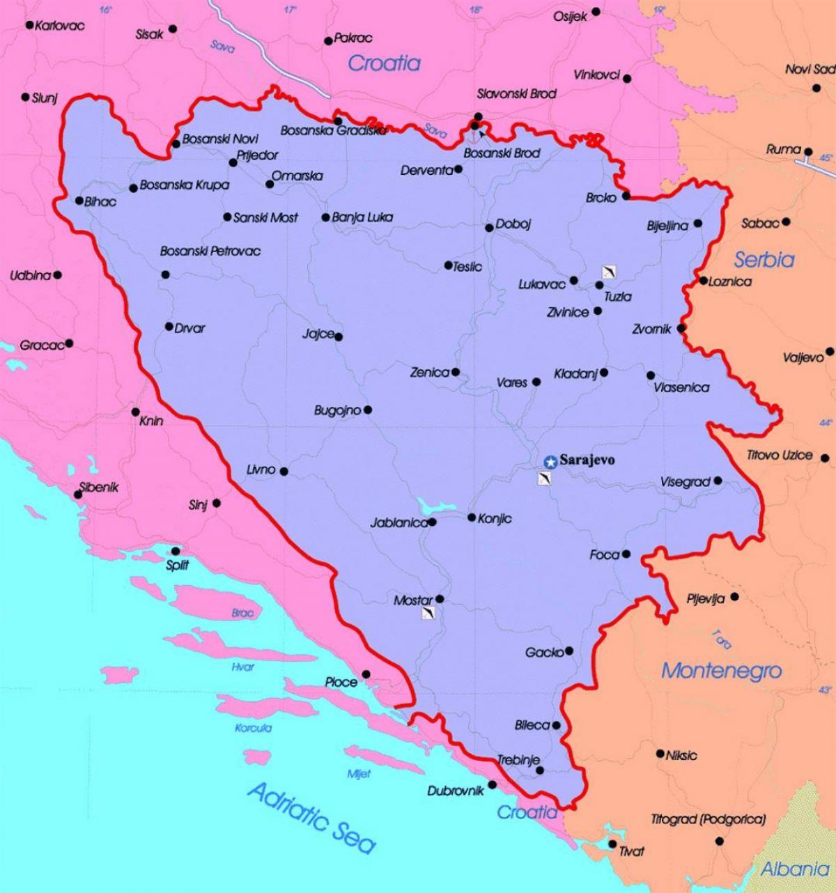 Bosnia ja Hertsegovinan poliittinen kartta