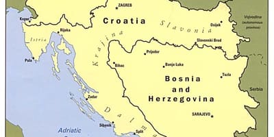 Kartta Bosnia ja Hertsegovinan ja ympäröivien maiden